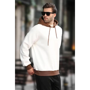 Ekru Renk Bloklu Kapüşonlu Sweatshirt 7073