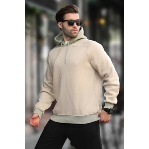 Bej Renk Bloklu Kapüşonlu Sweatshirt 7073