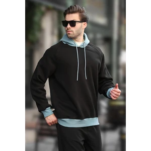 Siyah Renk Bloklu Kapüşonlu Sweatshirt 7073