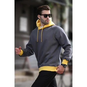 Füme Renk Bloklu Kapüşonlu Sweatshirt 7073