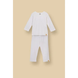 Basic Fitilli Interlok Kumaş %100 Pamuk 1-5 Yaş Beyaz Bebek Pijama Takımı