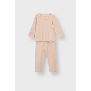 Basic Fitilli Interlok Kumaş %100 Pamuk 1-5 Yaş Ekru Bebek Pijama Takımı