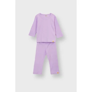 Basic Fitilli Interlok Kumaş %100 Pamuk 1-5 Yaş Lila Bebek Pijama Takımı