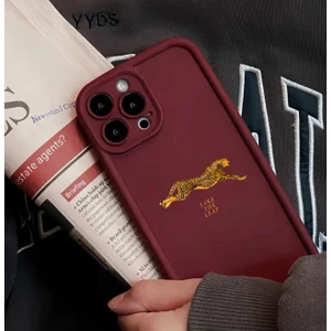 The Margi iPhone 13 Promax Bordo Leopar Desenli Yumuşak Silikon Kamera Korumalı Telefon Kılıfı