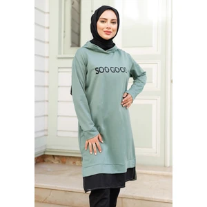 Good Baskı Kapüşonlu Tunik 1284 - Mint