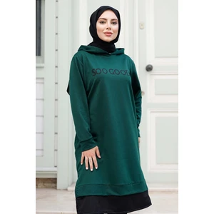 Good Baskı Kapüşonlu Tunik 1284 - Zümrüt Yeşili