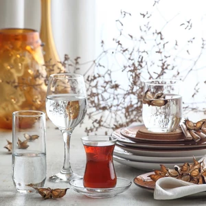 Sude Cam Çeyiz Seti 30'lu (6 Çay Bardağı, 6 Çay Tabağı, 6 Kadeh, 6 Meşrubat , 6 Viski Bardağı)