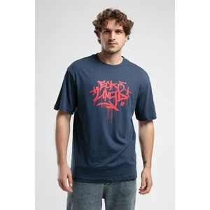 Ecko Unltd. Oculus Lacivert Bisiklet Yaka Baskılı Oversize Erkek Tshirt