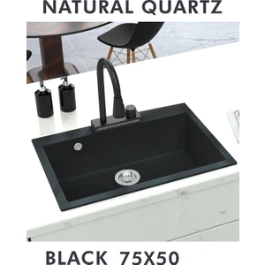 Hena Surface Granit Eviye Tek Gözlü Siyah 75 x 50 Kuvars