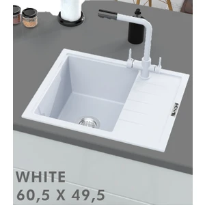Hena Surface Granit Eviye 1 Gözlü Damlalıklı Beyaz 60 x 50 Kuvars