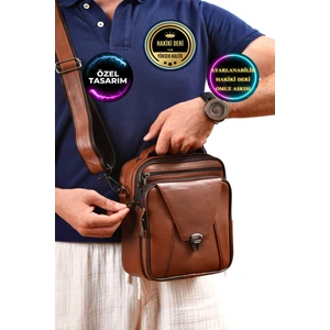 Antik Taba Hakiki Deri Erkek El ve Omuz Çantası