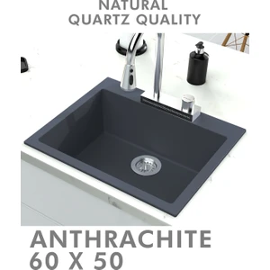 Hena Surface Granit Eviye 1 Gözlü Antrasit 60 x 50 Kuvars