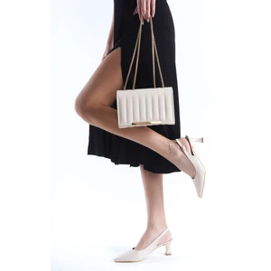 Bej Arkası Açık Topuklu Stiletto Ayakkabı ve Çanta Kombini