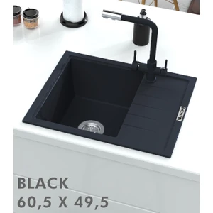 Hena Surface Granit Eviye 1 Gözlü Damlalıklı Siyah 60  x  50 Kuvars