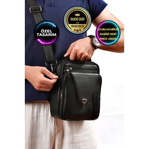 Siyah  Deri Erkek El ve Omuz Çantası