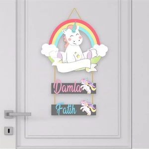 Bebek Odası Ahşap Kapı Süsü Unicorn
