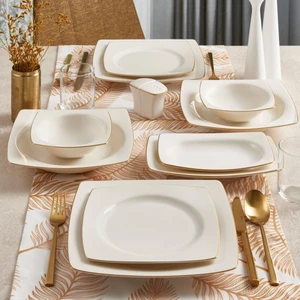 Güral Porselen Caroline 12 Kişilik 54 Parça Kare Yemek Takımı Altın Yaldız 20