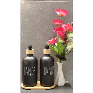 Marka  2 Li Siyah - Siyah Mutfak & Banyo Sıvı Sabunluk Seti 500ML 500ML Bambu Standlı.