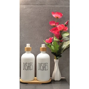 Marka  2 Li Beyaz-Beyaz Mutfak & Banyo Sıvı Sabunluk Seti 500ML 500ML Bambu Standlı.