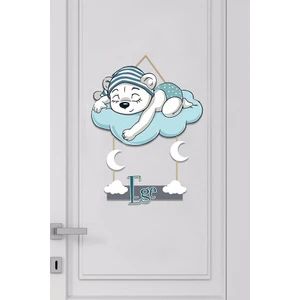 Isme Özel Bebek Odası Ahşap Kapı Süsü (Bulut & Ayı)