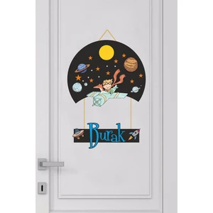 Küçük Prens Tasarımlı Ahşap Bebek Odası Kapı Süsü (Siyah)
