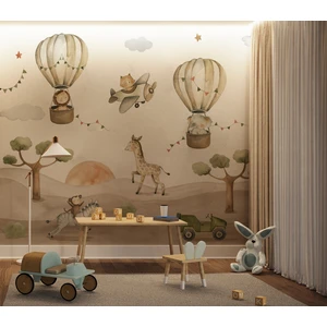 Wall Decorium Uçan Balonlar ve Zürafa Safari Çocuk Odası Duvar Kağıdı