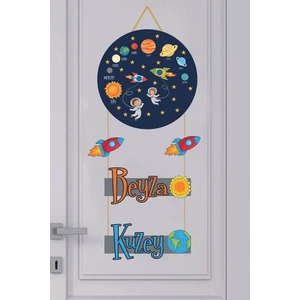 Bebek Odası Ahşap Kapı Süsü Uzay 3