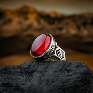 Kırmızı Zirkon Taşı 925 Ayar  Gümüş Erkek Yüzük