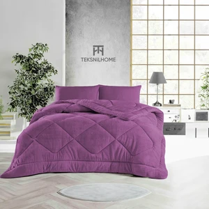 Teksnil Home Tek Kişilik Çift Taraflı Mürdüm Welsoft Yorgan 155 x 215 Zigzak - Damla - Baklava Desen