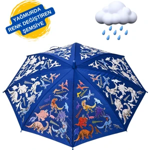 Yağmurda Rengi Değişen Erkek Çocuk Dino Lacivert Şemsiye