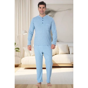 Mecit 22759 Mavi Şardonlu Kışlık Büyük Beden Erkek Pijama Takımı