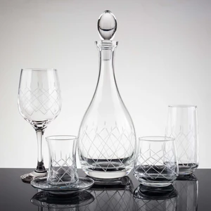 Sudecam Dizayn 61 Parça 12 Kişilik Kareçubuk El Dekor Kesme Cam Su Takımı