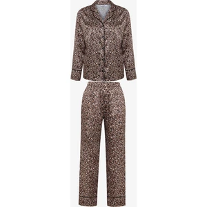 Leopard Saten Açık Bej Gömlek Pantolon Pijama Takımı