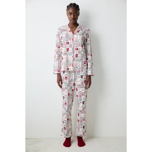 Gift New York Çok Renkli Gömlek Pantolon Pijama Takımı