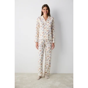 Bearlerina Ekru Gömlek Pantolon Pijama Takımı
