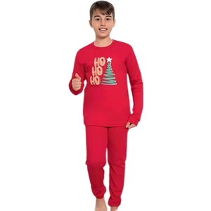 Baskılı Pamuk Erkek Çocuk Yeni Yıl Pijama Takımı (Ho Ho Ho)