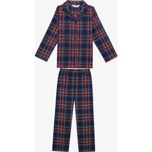 Pamuklu Unisex Çocuk Navy Plaid Fam Kırmızı Gömlek Pijama Takımı