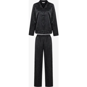 Siyah Saten Siyah Gömlek Pantolon Pijama Takımı