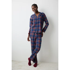 New York Navy Checked Mavi Gömlek Pantolon Pijama Takımı