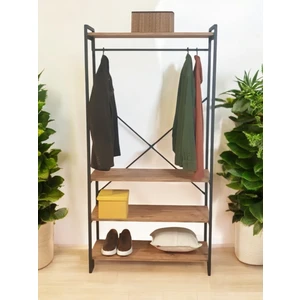 Bye Concept & More Dekoratif Metal Gardırop Çam Renk Ahşap Raflı Elbise Dolabı Matkapsız Kolay Kurulum