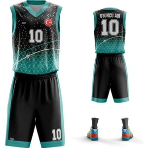 ACR Giyim Basketbol Forması Turkuaz & Siyah Model B2402 - Kişiye Özel Isim ve Numara Yazılabilir Dijital Baskı