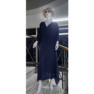 Italyan V Yaka Uzun Kol Keten Elbise