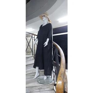 Italyan V Yaka Uzun Kol Keten Elbise