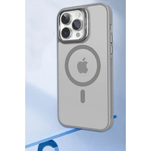 iPhone 14 Kılıf Lensli Pencere Standlı Lens Magsafe Kapak - Gri