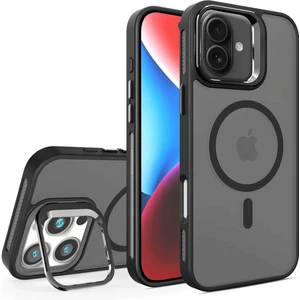 iPhone 16 Lensli Pencere Standlı Lens Magsafe Kapak - Siyah