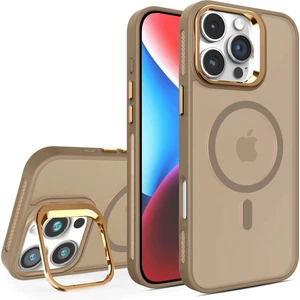 iPhone 16 Pro Lensli Pencere Standlı Lens Magsafe Kapak - Kahverengi