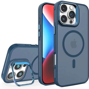 iPhone 16 Pro Lensli Pencere Standlı Lens Magsafe Kapak - Lacivert