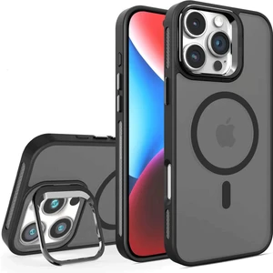 iPhone 16 Pro Max Lensli Pencere Standlı Lens Magsafe Kapak - Siyah