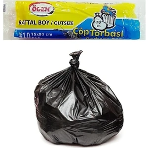 Toptan Bulurum Battal Boy Çöp Torbası 75 x 90 cm 10 Lu Rulo x 1 Paket = 10 Adet (Siyah)