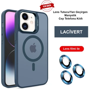  iPhone 11 Kılıf Lensli Pencere Standlı Lens Magsafe Kapak - Lacivert